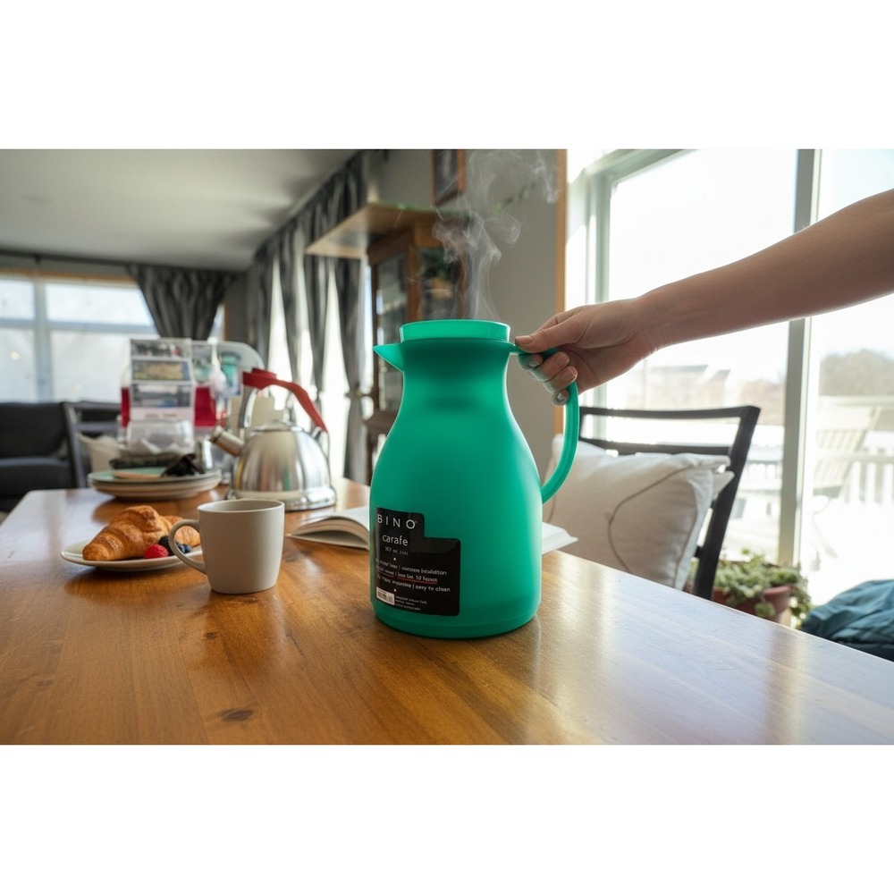 BINO Carafe Unisex 1L Teal Like New Vacuum Insulated Glass Liner Thermal Pitcher